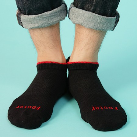 Footer機能輕壓力運動船短襪（黑(24-27cm)）