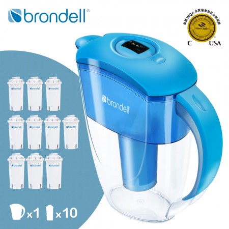 【Brondell】美國邦特爾 H2O+ 純淨濾水壺 (藍)+全效濾芯(10入)