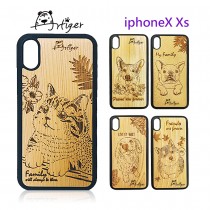 Artiger-iPhone原木雕刻手機殼-家寵系列(iPhoneX Xs)（E1-1 貓咪）
